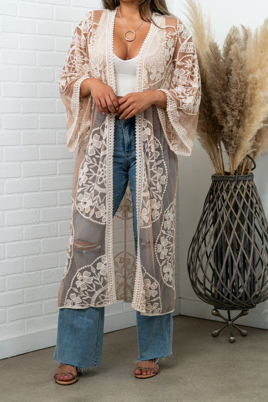Nadia Mesh Embroidered Boho Lace Kimono