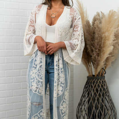 Nadia Mesh Embroidered Boho Lace Kimono