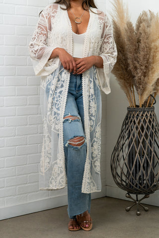 Nadia Mesh Embroidered Boho Lace Kimono