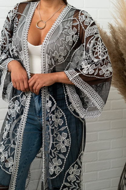Nadia Mesh Embroidered Boho Lace Kimono