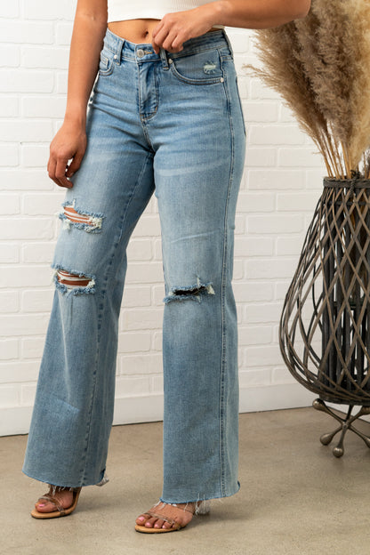 Bridgette Tummy Control & Destroy Wide Leg JUDY BLUE Jeans