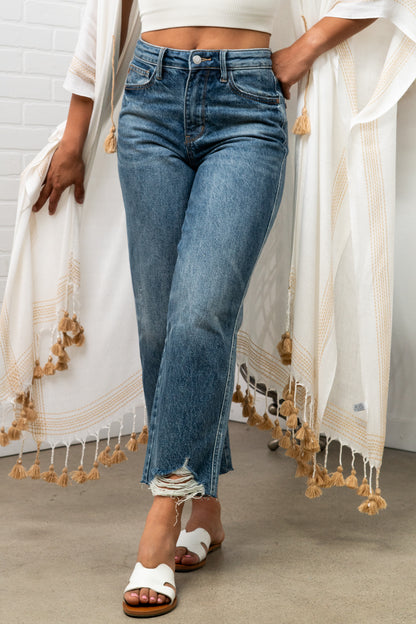 Jane High Waist  Raw Hem Crop Wide Leg Jeans JUDY BLUE