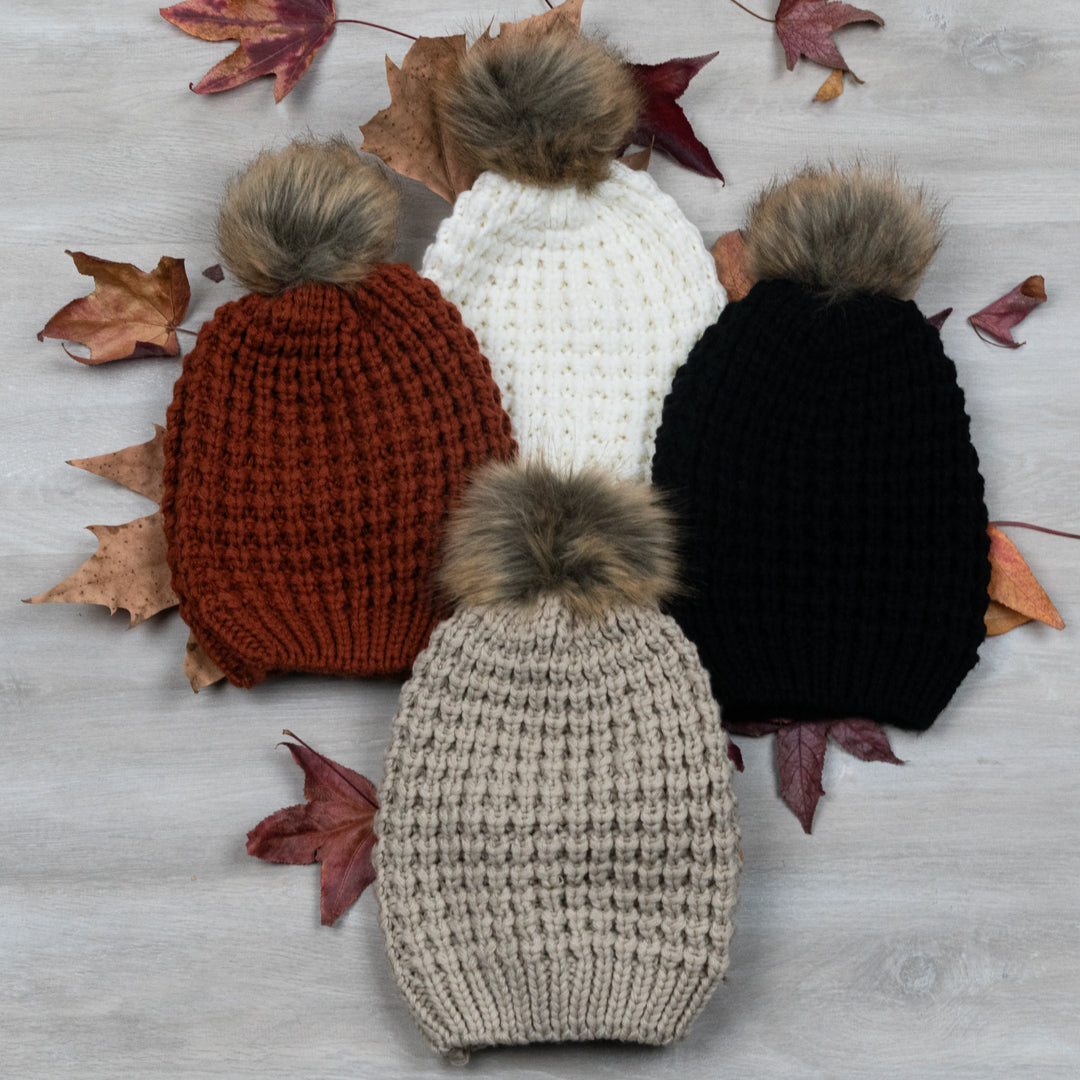 Aspen Textured Knit Beanie with Pom