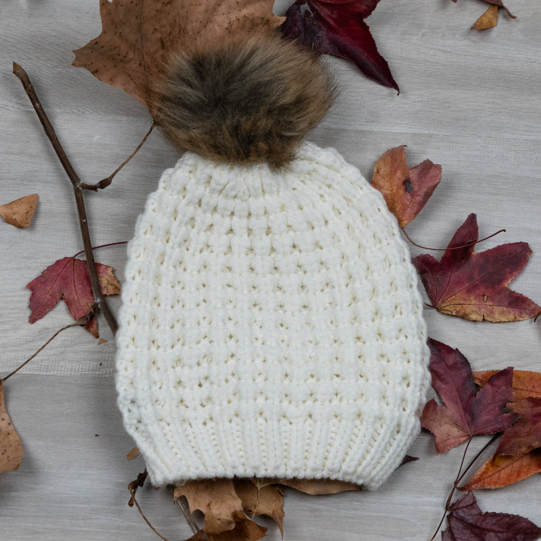 Aspen Textured Knit Beanie with Pom