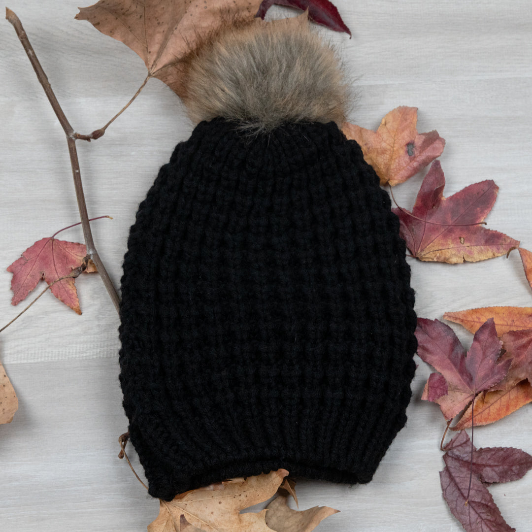 Aspen Textured Knit Beanie with Pom