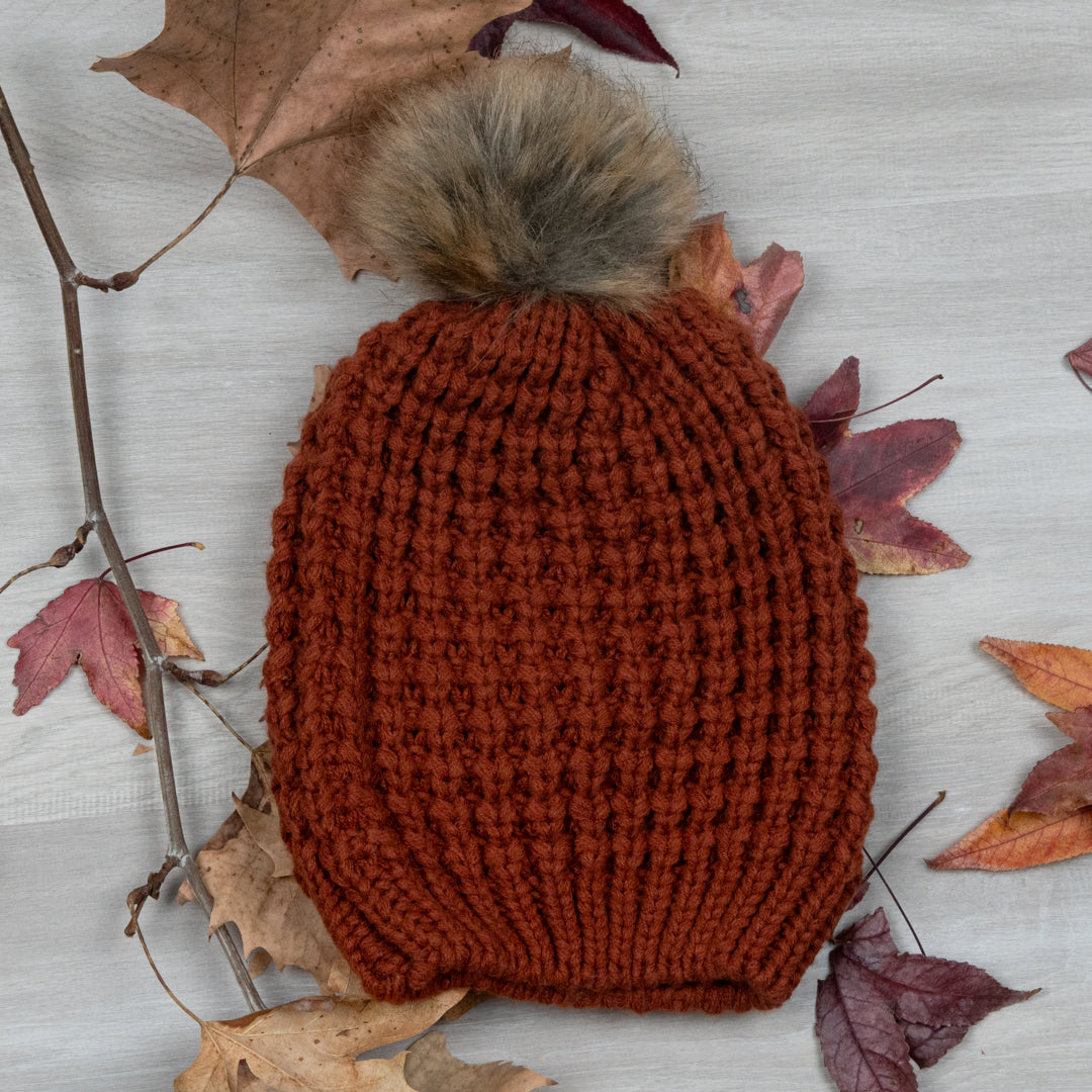 Aspen Textured Knit Beanie with Pom