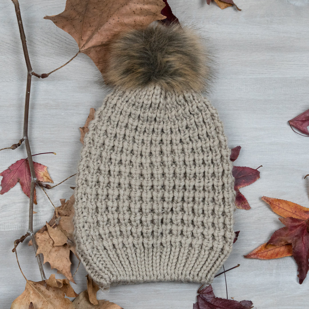 Aspen Textured Knit Beanie with Pom