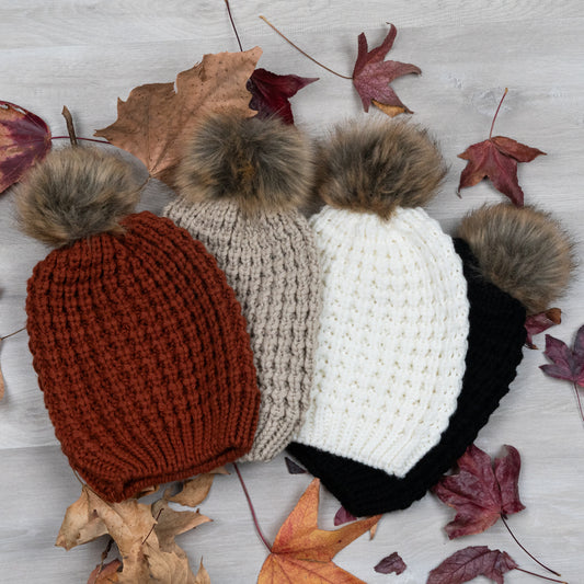 Aspen Textured Knit Beanie with Pom