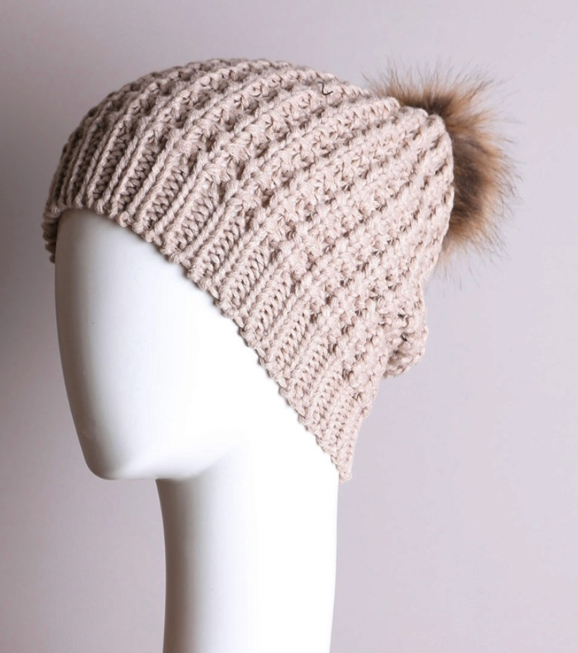 Aspen Textured Knit Beanie with Pom Pom