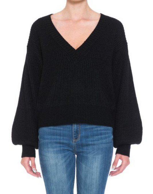 V-neck Balloon sleeve sweater