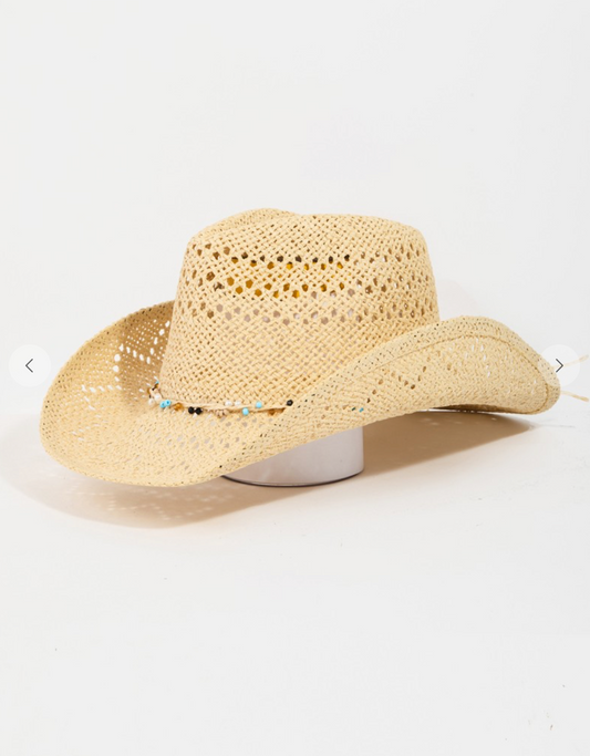 Lexie Beaded Rope Straw Braid Western Cowboy Hat