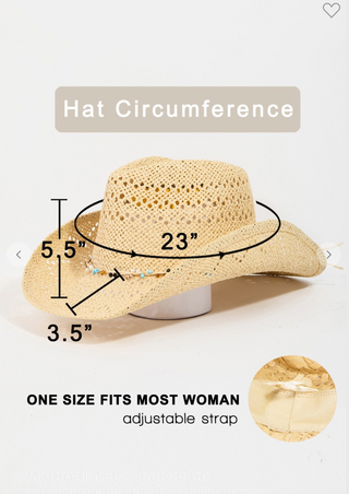 Lexie Beaded Rope Straw Braid Western Cowboy Hat