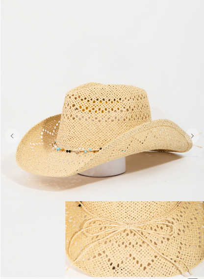 Lexie Beaded Rope Straw Braid Western Cowboy Hat