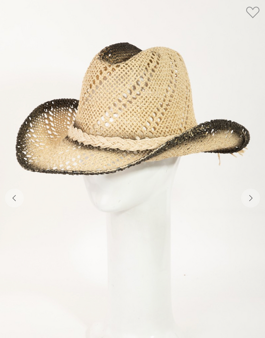 Brandee Braided Ribbon Straw Western Cowboy Hat