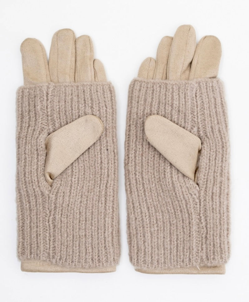 2 in 1 suede knitted Gloves