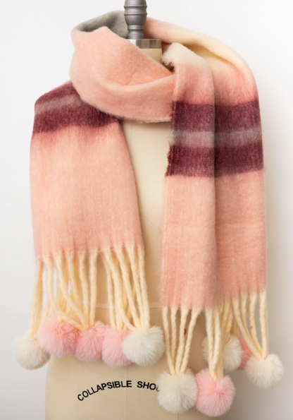 Cozy Hug Chunky Pom Tassel Scarf