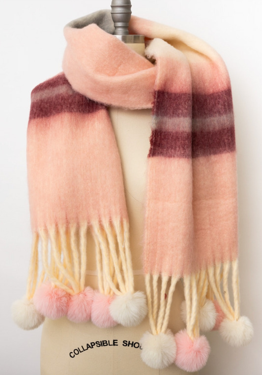 Cozy Hug Chunky Pom Tassel Scarf