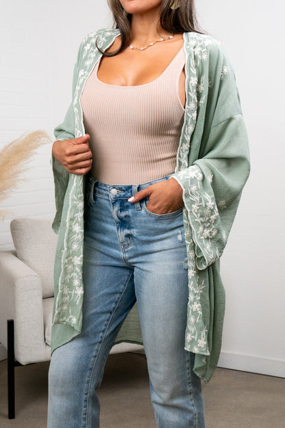 Denise  Floral Embroidered Lightweight Kimono Cardigan