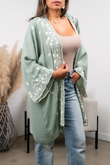 Denise  Floral Embroidered Lightweight Kimono Cardigan