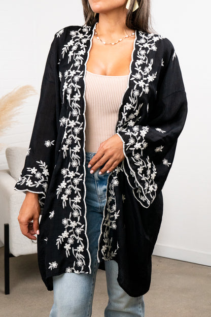 Denise  Floral Embroidered Lightweight Kimono Cardigan