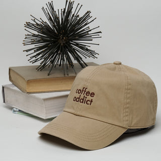 Coffee Addict Adjustable Strap Baseball Cap | One size fist most | Khaki