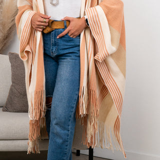 Brianna Striped Frayed Edge Ruana