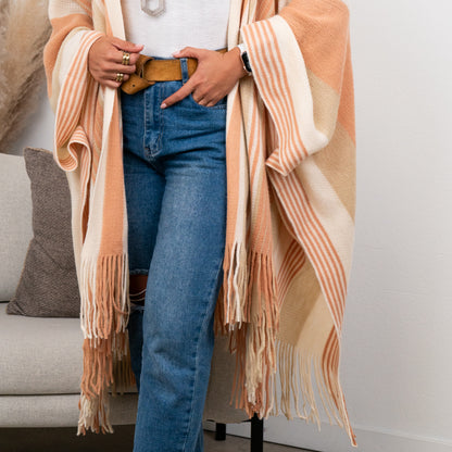 Brianna Striped Frayed Edge Ruana
