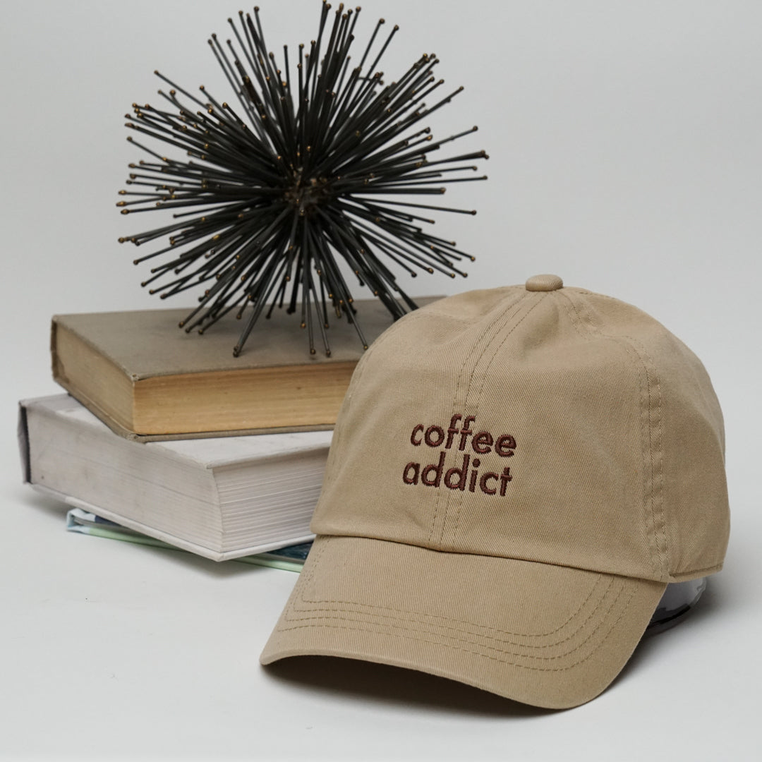 Coffee Addict Adjustable Strap Baseball Cap | One size fist most | Khaki