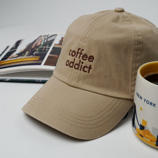 Coffee Addict Adjustable Strap Baseball Cap | One size fist most | Khaki