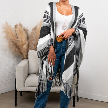 Brianna Striped Frayed Edge Ruana