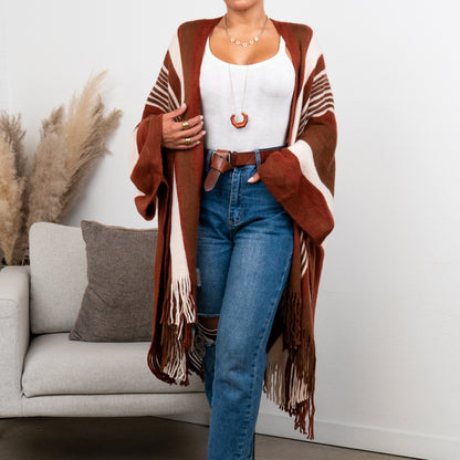 Brianna Striped Frayed Edge Ruana