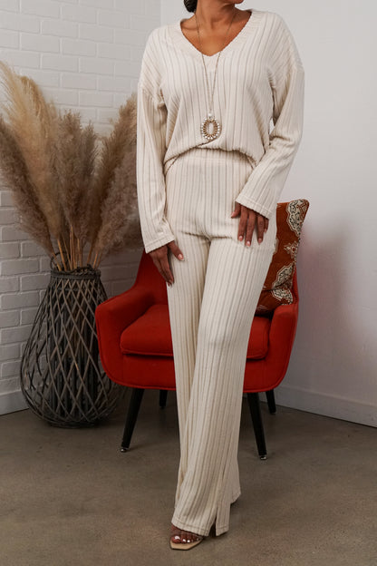 Alice Ribbed Knit Sweater V Neck Loungewear 2 Piece Set