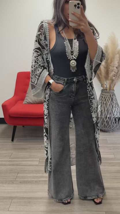 Nadia Mesh Embroidered Boho Lace Kimono