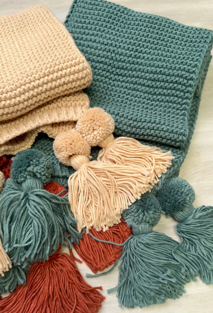 Alba Huge Knitted Pom Tassel Scarf
